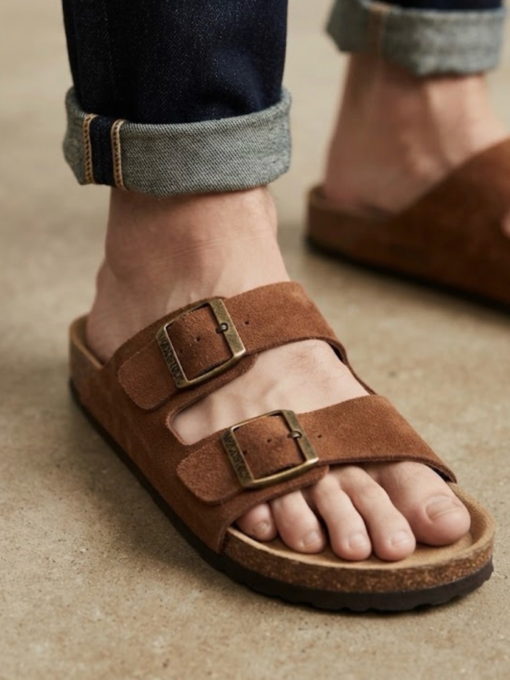 WOODSTOCK Brown Suede Double-Buckle Slide Sandals